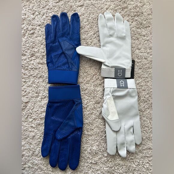Lot Of 2: Under Armour Men's UA Yard Baseball Batting Gloves Blue & White - Picture 2 of 4